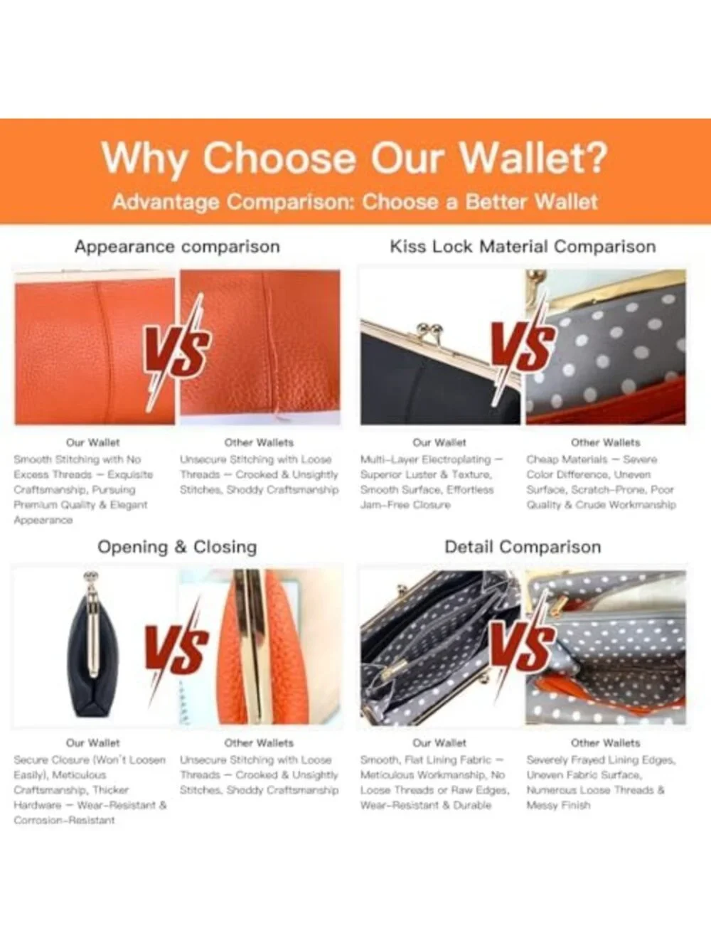 Stylish Genuine Leather RFID Wallet for Women - 8 Card Slots, Coin Pocket